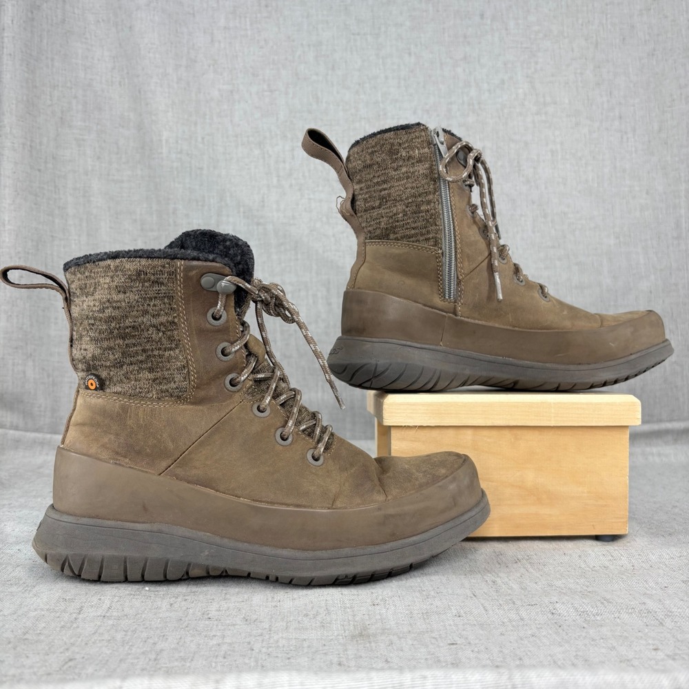 Bogs Freedom Lace Brown Leather Waterproof Lined Winter Boots Zip Up Women's 7 - Picture 2 of 11